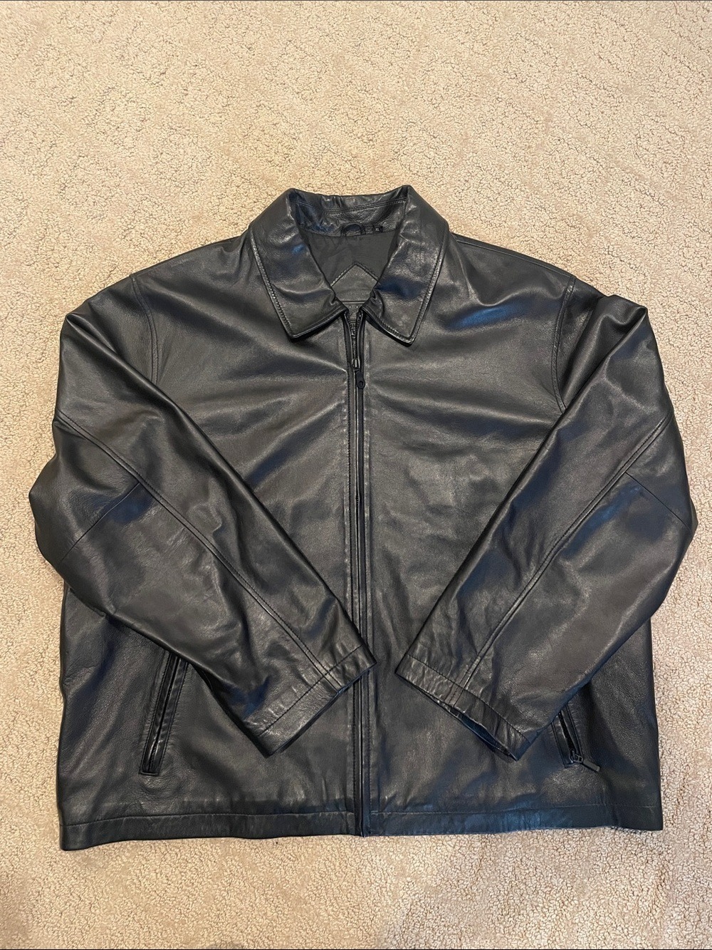 Roundtree & Yorke Black Leather Zip Bomber Jacket